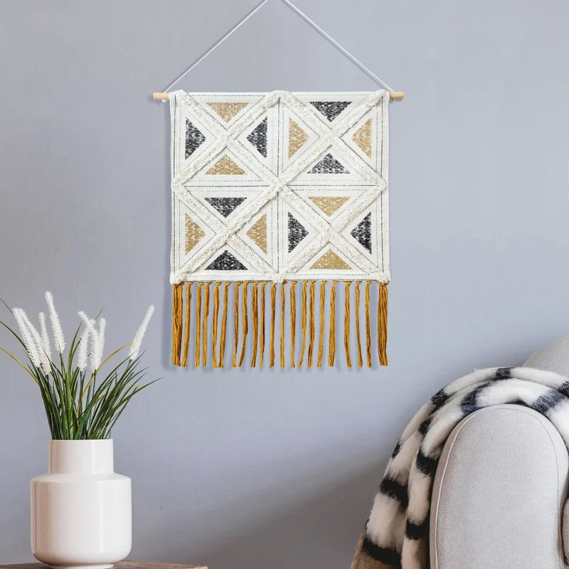 Cotton Dynamic Diamond Textured Geometric Wall Hanging Rod Included