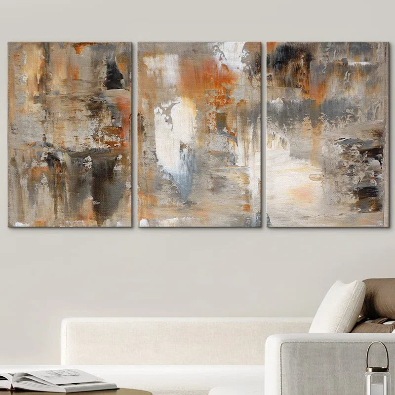 Abstract Vintage Color Blocks - 3 Piece Wrapped Canvas Print